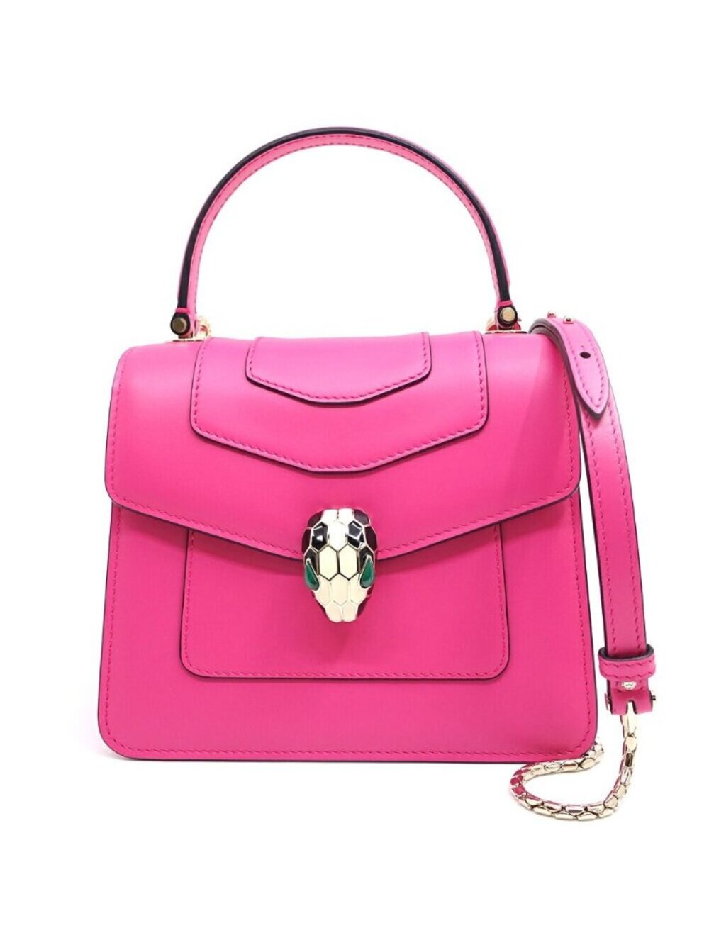 Bvlgari Serpenti Forever Top Handle Calf Leather Pink GD Mirror Handbag Bag